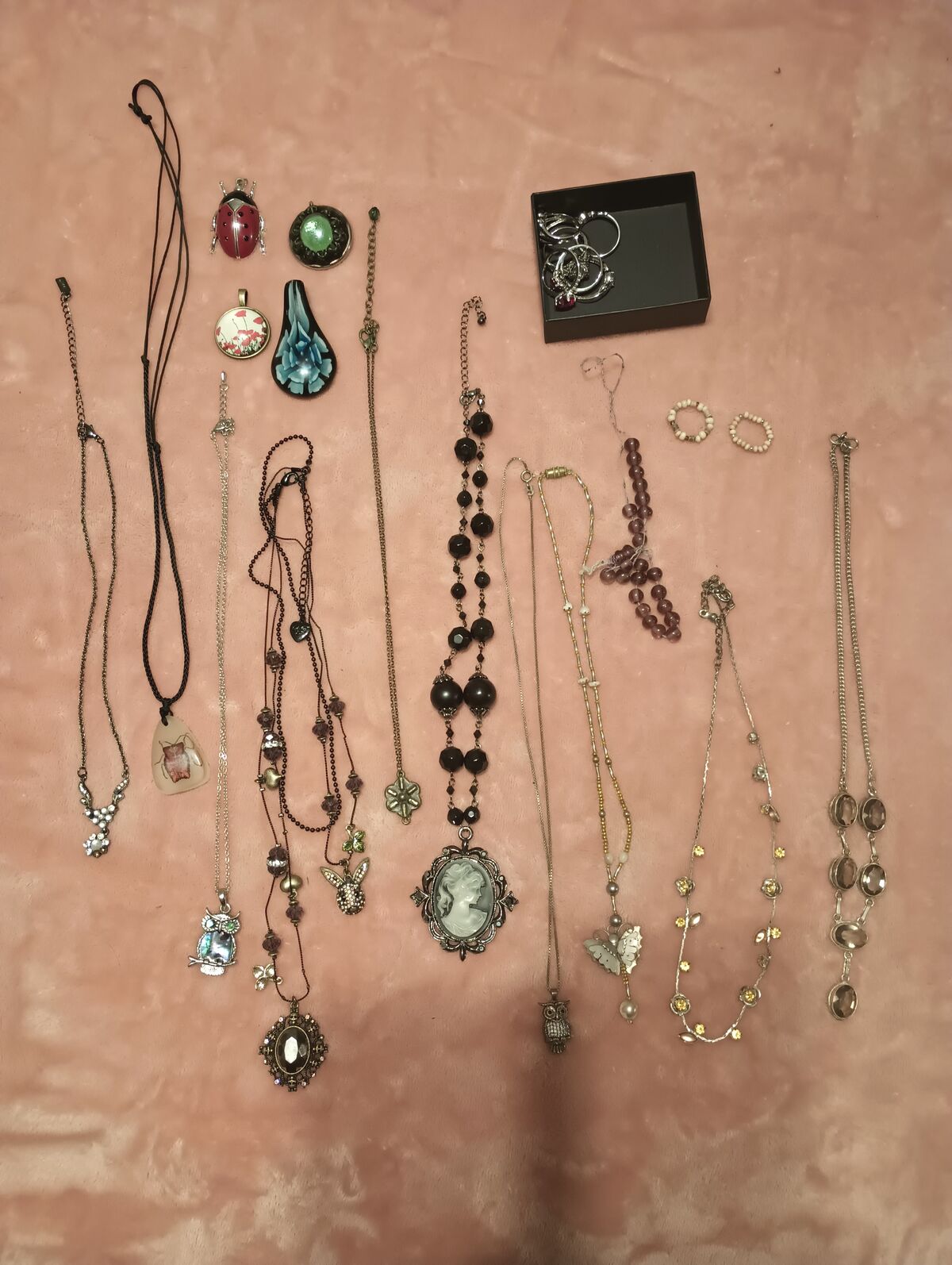 Jewelry box with jewelry necklaces rings pendants