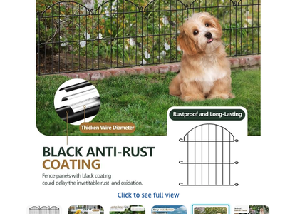 Pet Fencing - Black Anti-Rust Coated Decorative Metal Garden Fence Panels - Rustproof & Easy Install