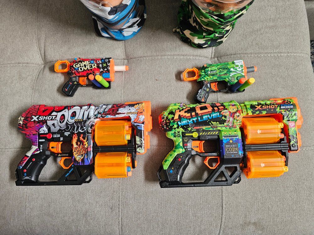 X-Shot Skins Foam Dart Blaster Lot - Insanity & Micro Blasters with Face Masks