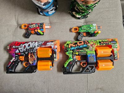 X-Shot Skins Foam Dart Blaster Lot - Insanity & Micro Blasters with Face Masks