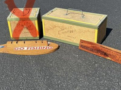 Vintage Oberlin Bait Canteen worm boxes. Perfect gift for fisherman antique 1950s 1960s