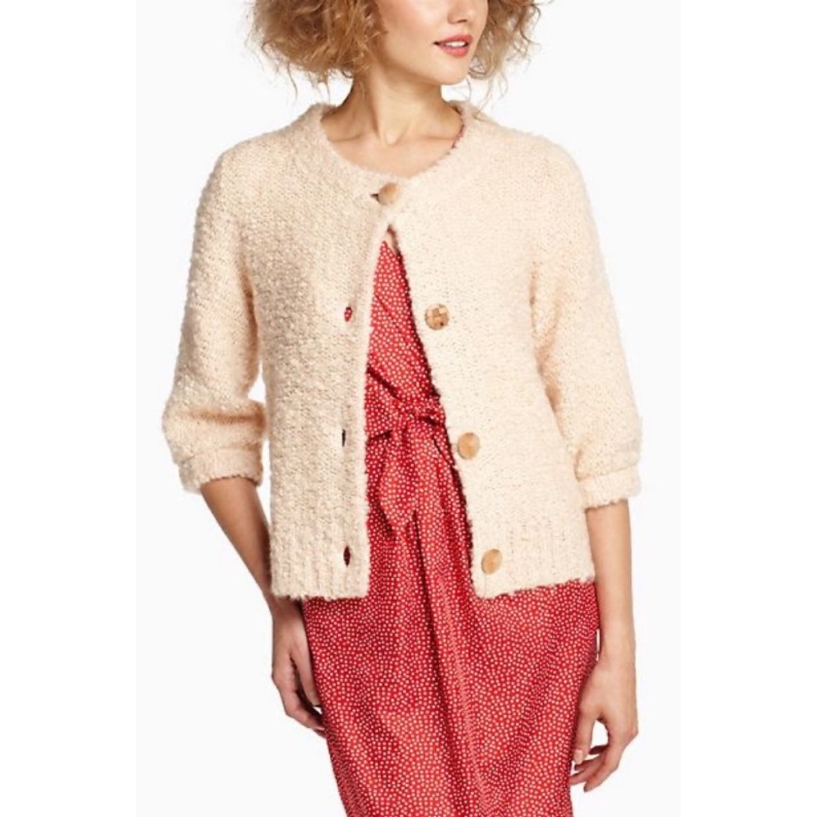 Anthropologie HWR Monogram Beige Boucle Sweater