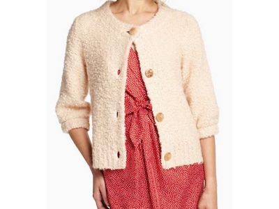 Anthropologie HWR Monogram Beige Boucle Sweater