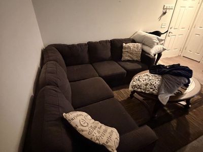 Spacious 6-Piece Dark Brown Fabric Sectional Sofa Couch with Chaise Lounge - Great Condition