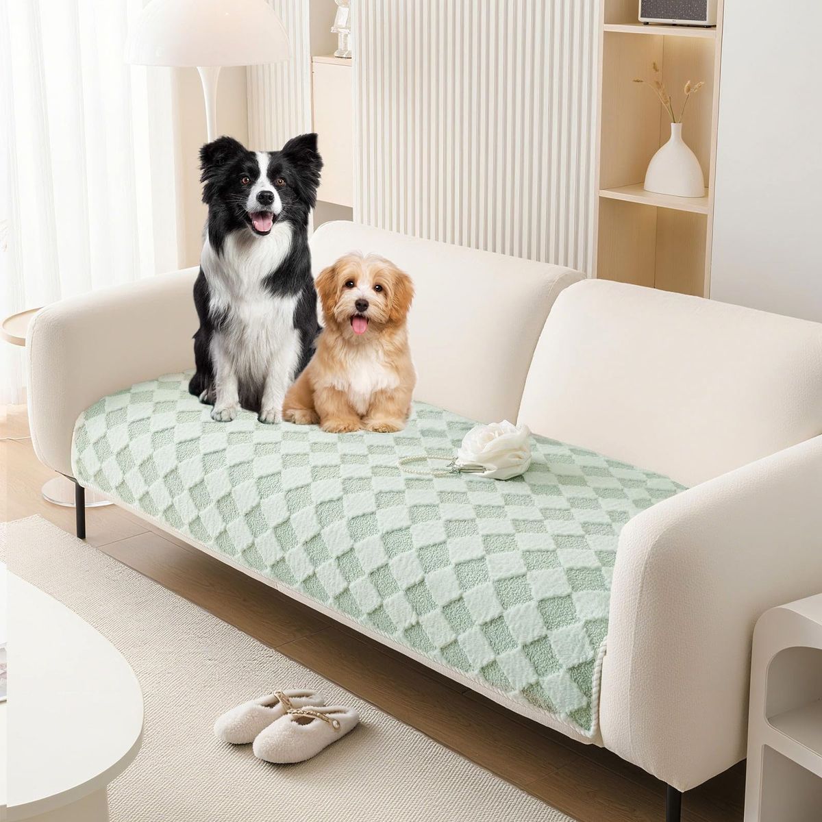 New! 2x $15 Non-Slip Pet Couch Cover Washable, Plush Faux Fur Couch Protector for Cushion Pet-Friendly Sofa 