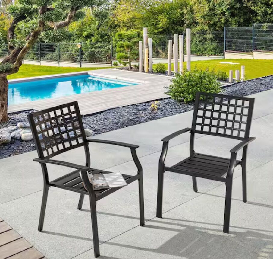 New 2 Pack Of Black Iron Outdoor Dining Chairs