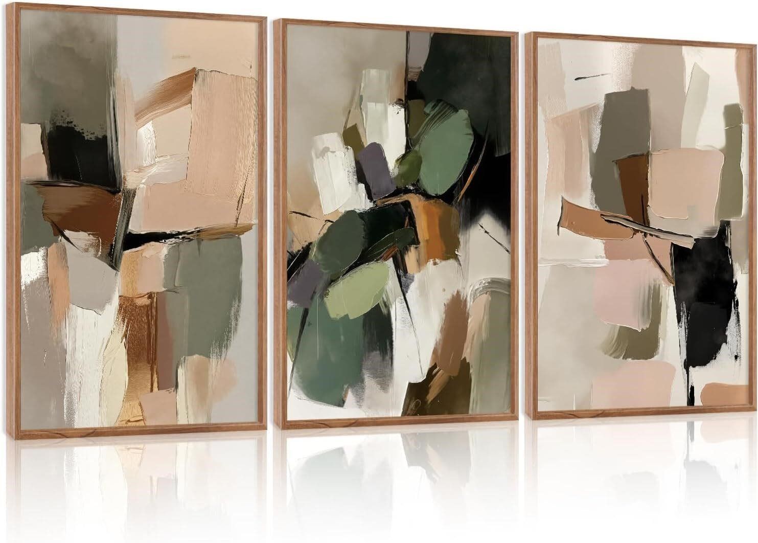 3 panel framed modern abstract wall art painting set