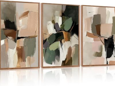 3 panel framed modern abstract wall art painting set
