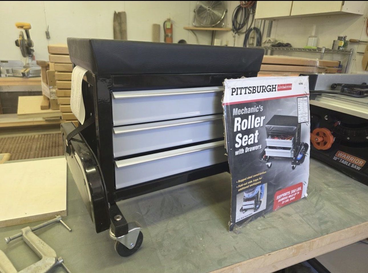 Brand new out of the box PITTSBURGH AUTOMOTIVE Mechanic's Roller Seat with Drawers - 350lb Capacity, Tool Storage Bench