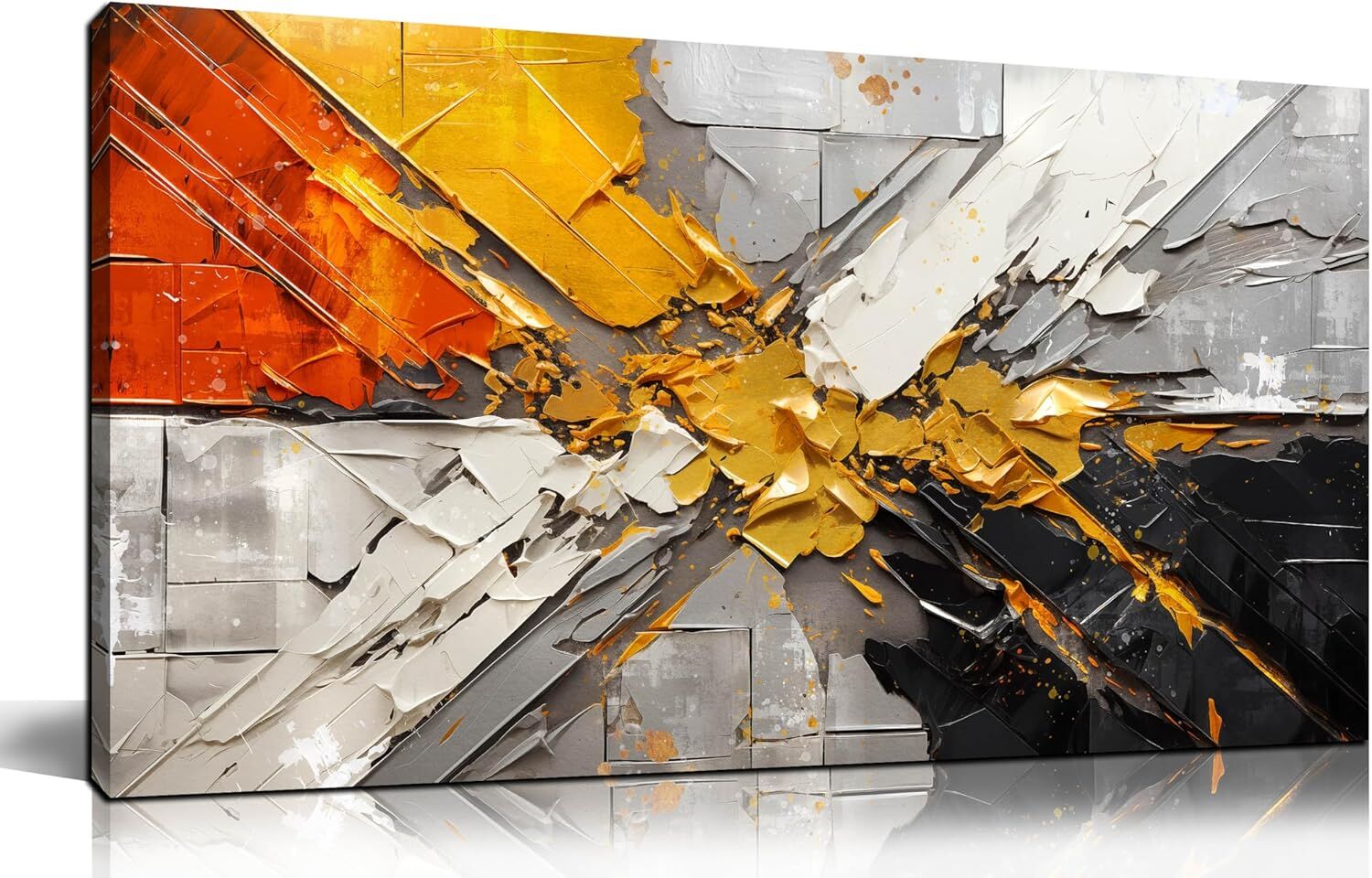 20" x 40" Red, Gold, Black and White Abstract Canvas Wall Art