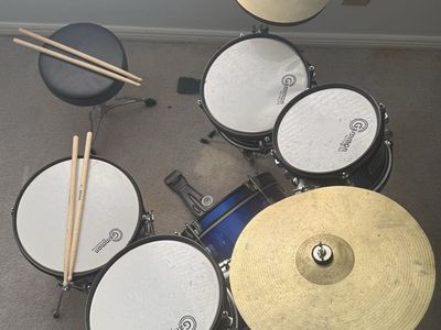 Gammon Percussion 5-Piece Complete Junior Drum Set with Cymbals, Throne & Sticks - Metallic Blue
