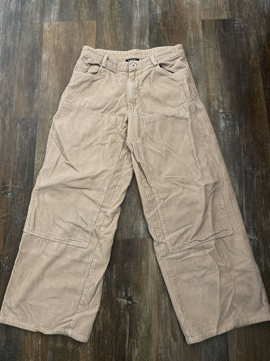 Mens boohooMAN double-knee baggy corduroy pants