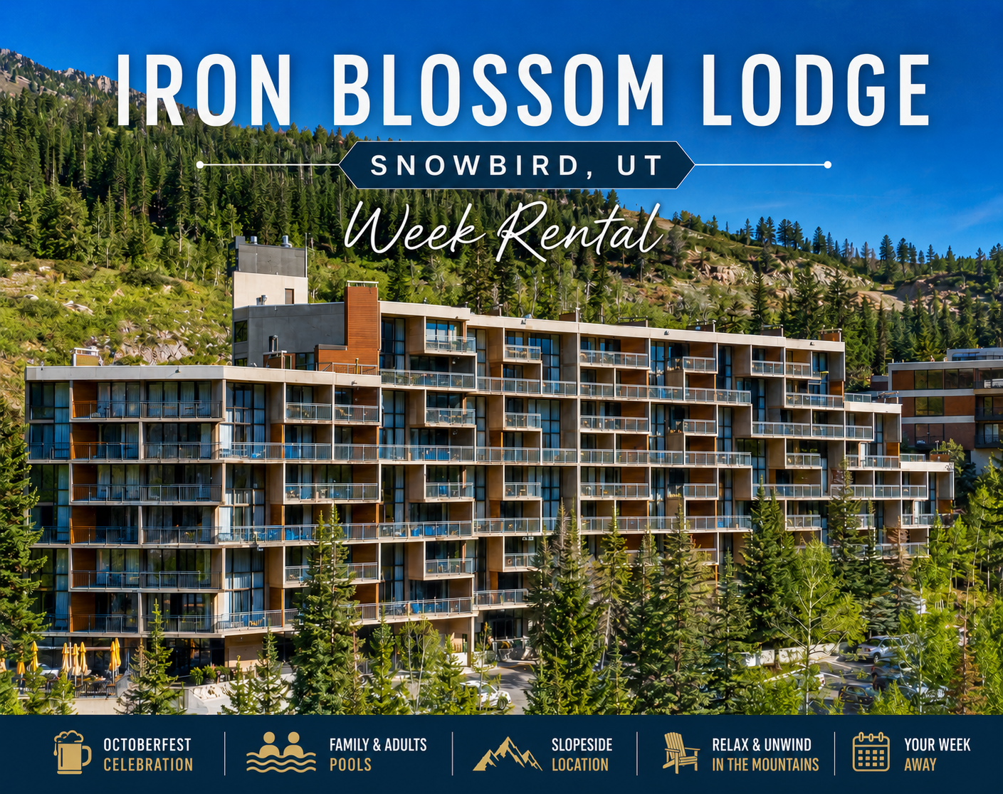Iron Blosam Snowbird 7-Night Suite Rental | Sept 19–26 | Sleeps 8 | Oktoberfest Weekend | 10th Floor Mountain Views