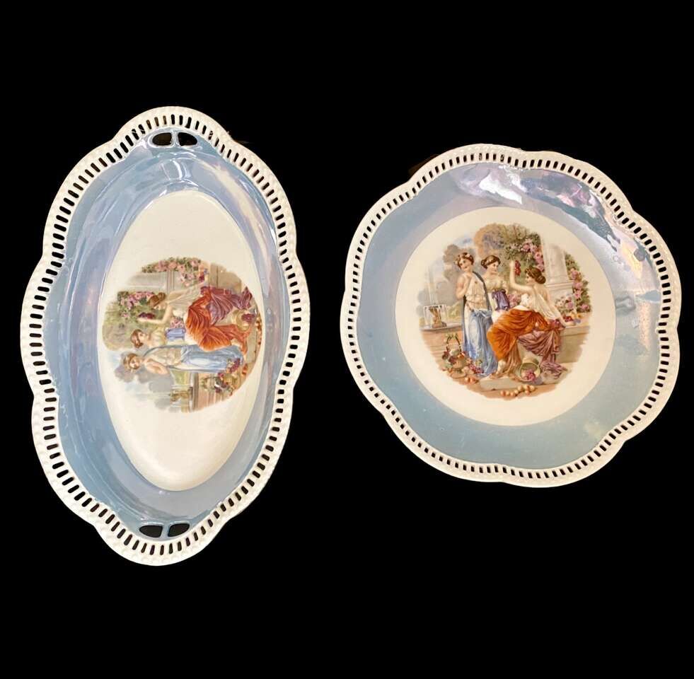 ANTIQUE SCHUMANN BAVARIA Platter & Bowl - Gorgeous Roman Women - Very RARE Early 1900s - C PICS.
