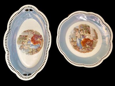 ANTIQUE SCHUMANN BAVARIA Platter & Bowl - Gorgeous Roman Women - Very RARE Early 1900s - C PICS.