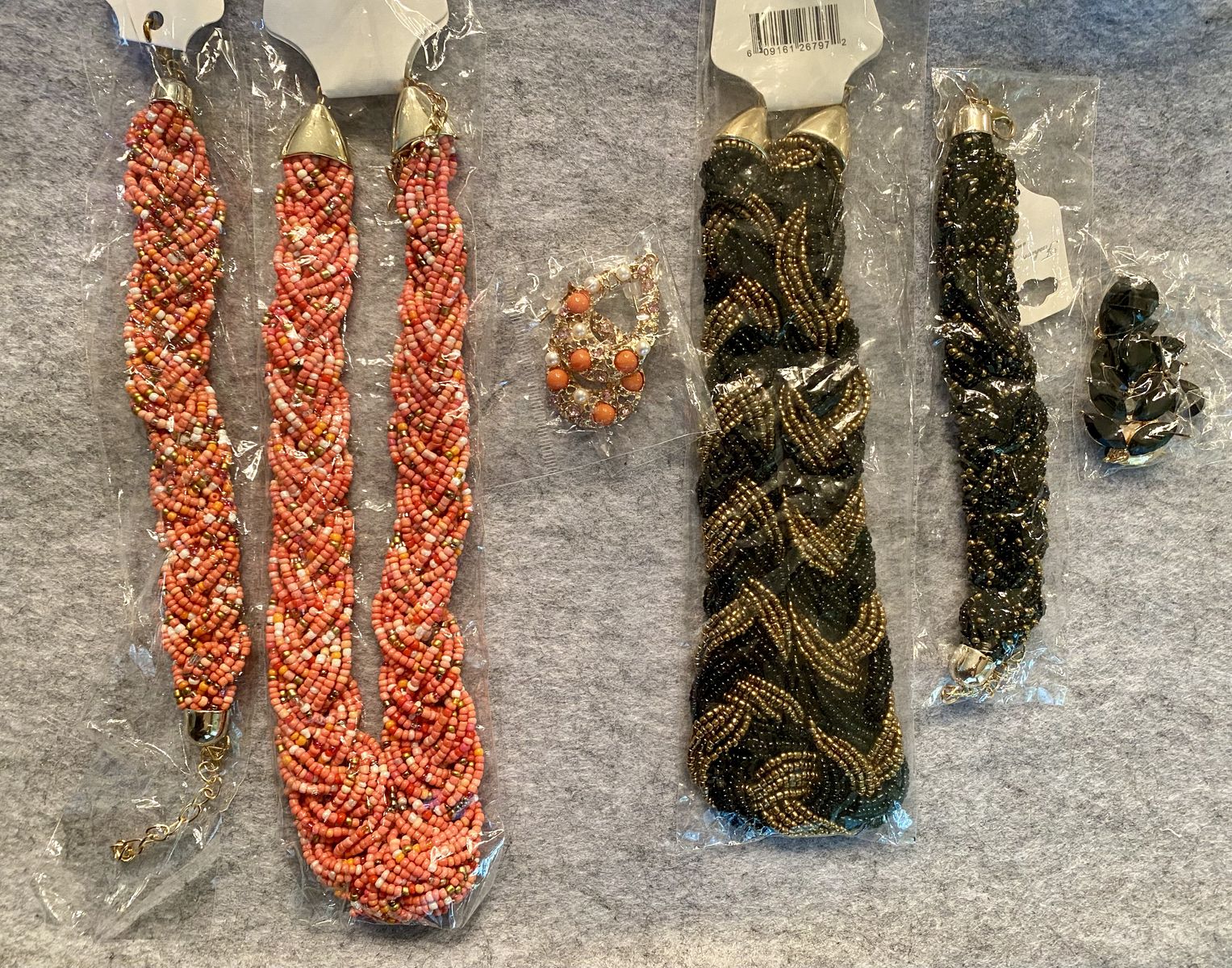 NEW! 2 Sets of 3 Beaded Necklaces & Bracelets & Earrings-Mixed Corals & Black SETS! New in Packaging - C PIX