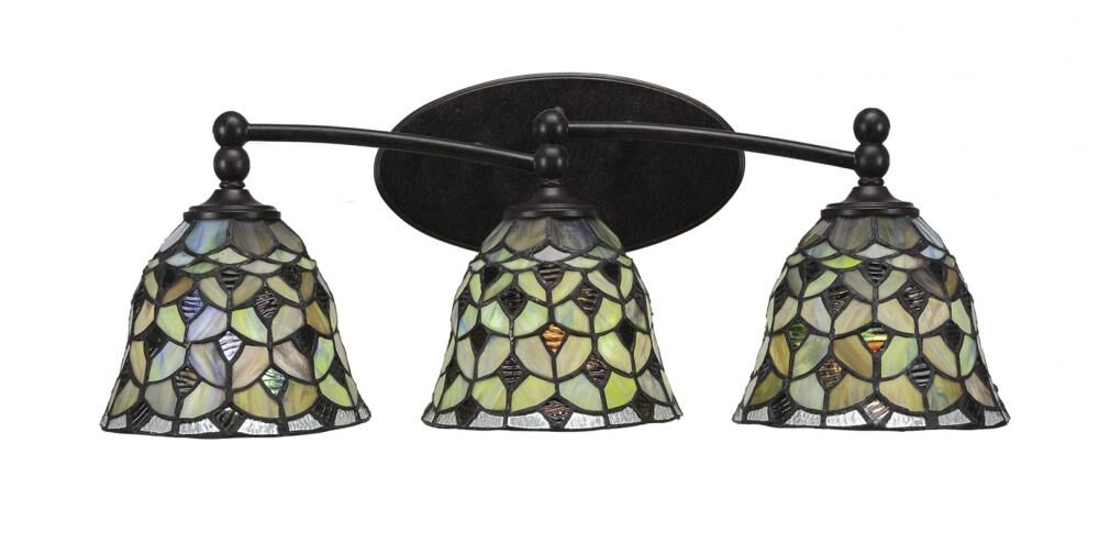 NEW TOLTEC CAPRI BLACK TIFFANY GLAS 3 LIGHT VANITY LIGHT (RETAIL: $521)