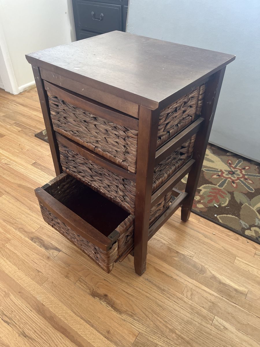 End Table Or Nightstand, Wood & Wicker