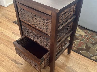 End Table Or Nightstand, Wood & Wicker