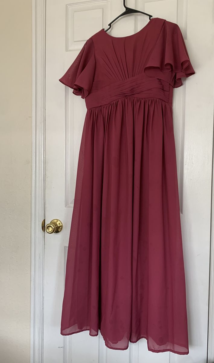 Burgundy Chiffon Flutter Sleeve Pleated Bridesmaid/Formal Dress Size XS or Small