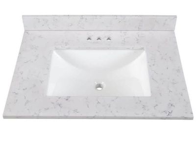 31 in. W x 22 in. D Engineered Stone Composite White Rectangular Single Sink Vanity Top