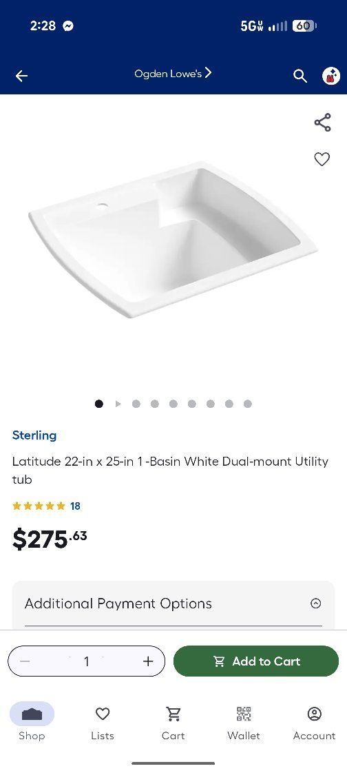 Sterling Latitude 22"x25" 1-Basin White Dual-mount Utility Tub