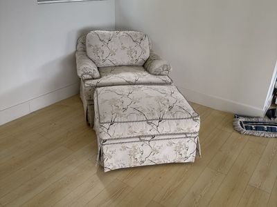 Upholstered Armchair and Ottoman Set with Floral Branch Pattern