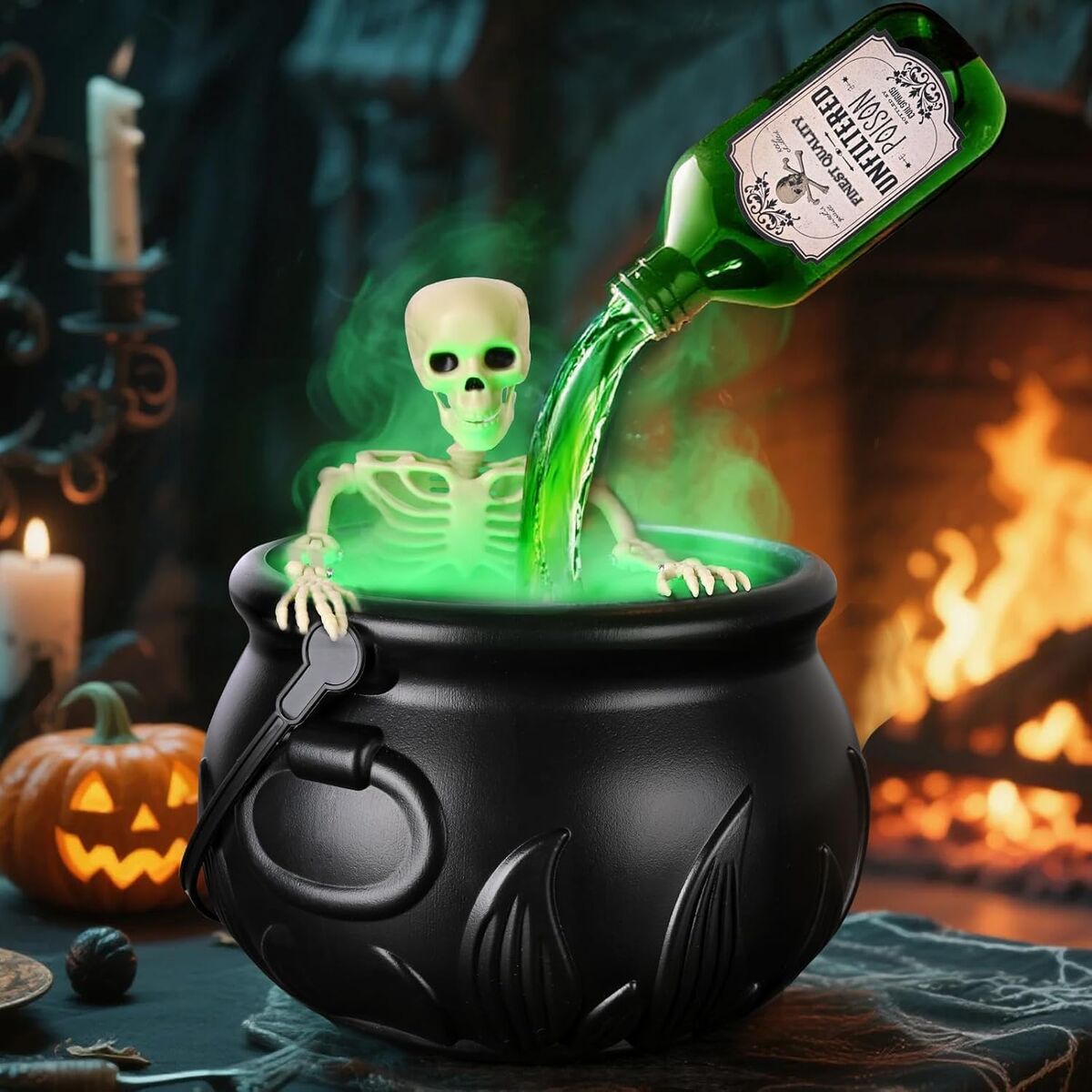 NEW Halloween 10” Floating Potion Cauldron Set with Mist Maker – DIY Spooky Witch Cauldron Décor with 9 Colorant Bottles (10)