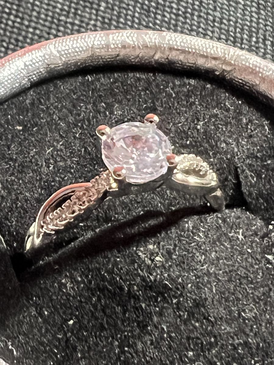 Adjustable Stainless Steel Ring with Clear Gemstone and Pave Accents Size-8.5