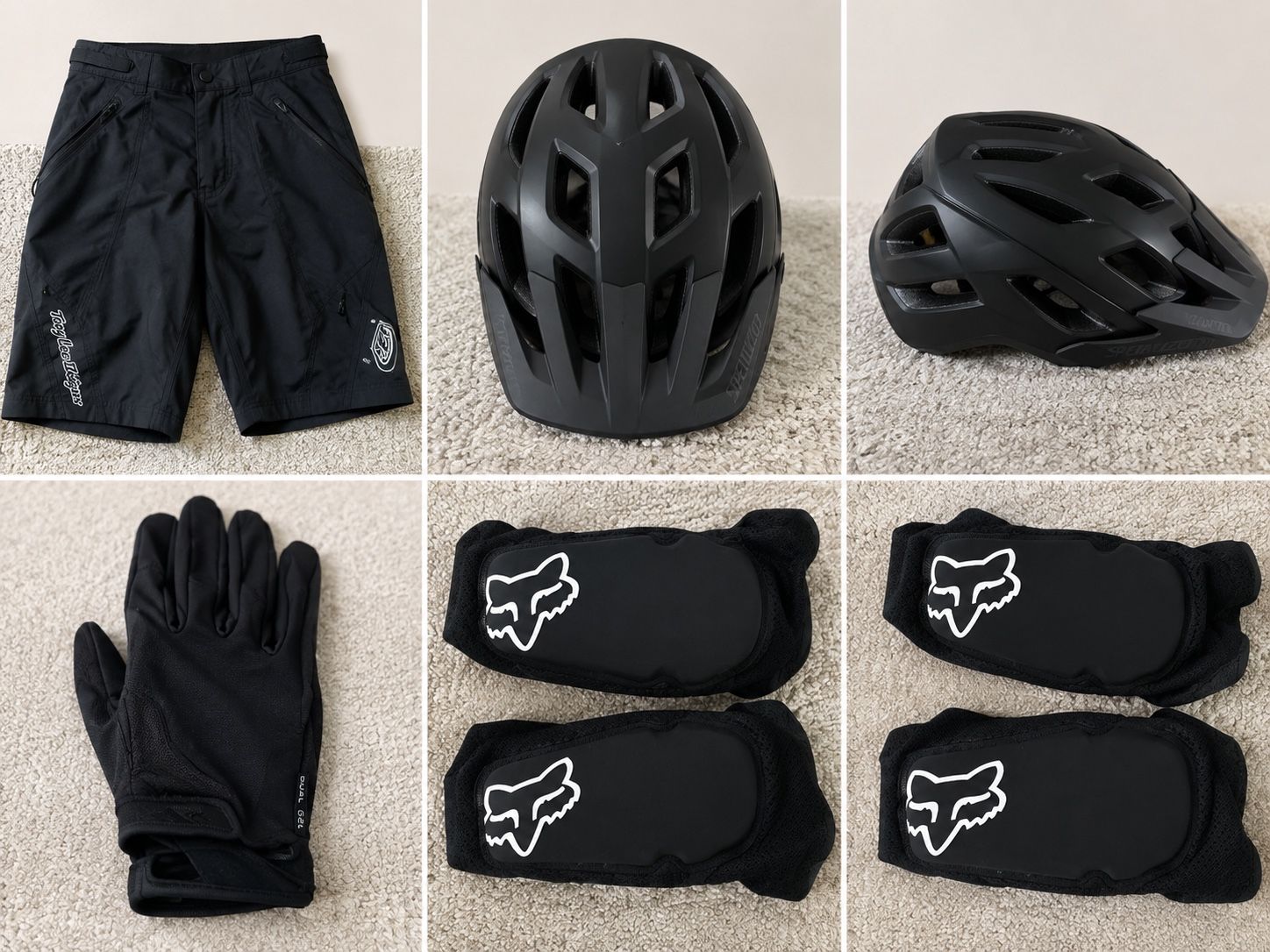 Mountain Biking Gear Bundle - Troy Lee Designs Shorts (32), Specialized Helmet, Fox Guards & Gloves (L)