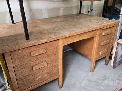 Vintage Wooden Desk with Drawers - Old Typewriter Mechanical Shelf