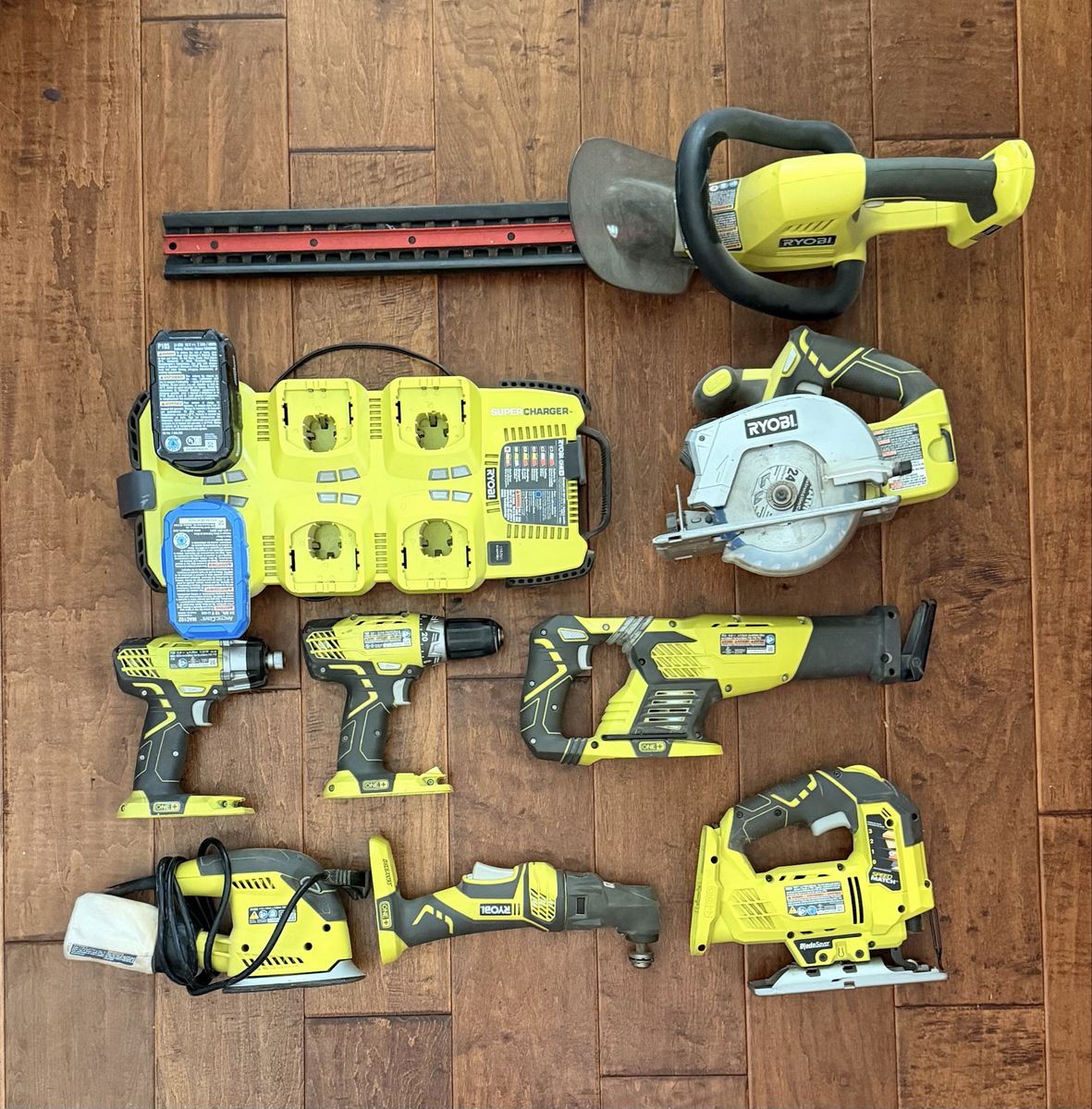 RYOBI ONE+ 18V Cordless Power Tool Bundle w/ Supercharger: Drill, Saw, Trimmer, Sander & More