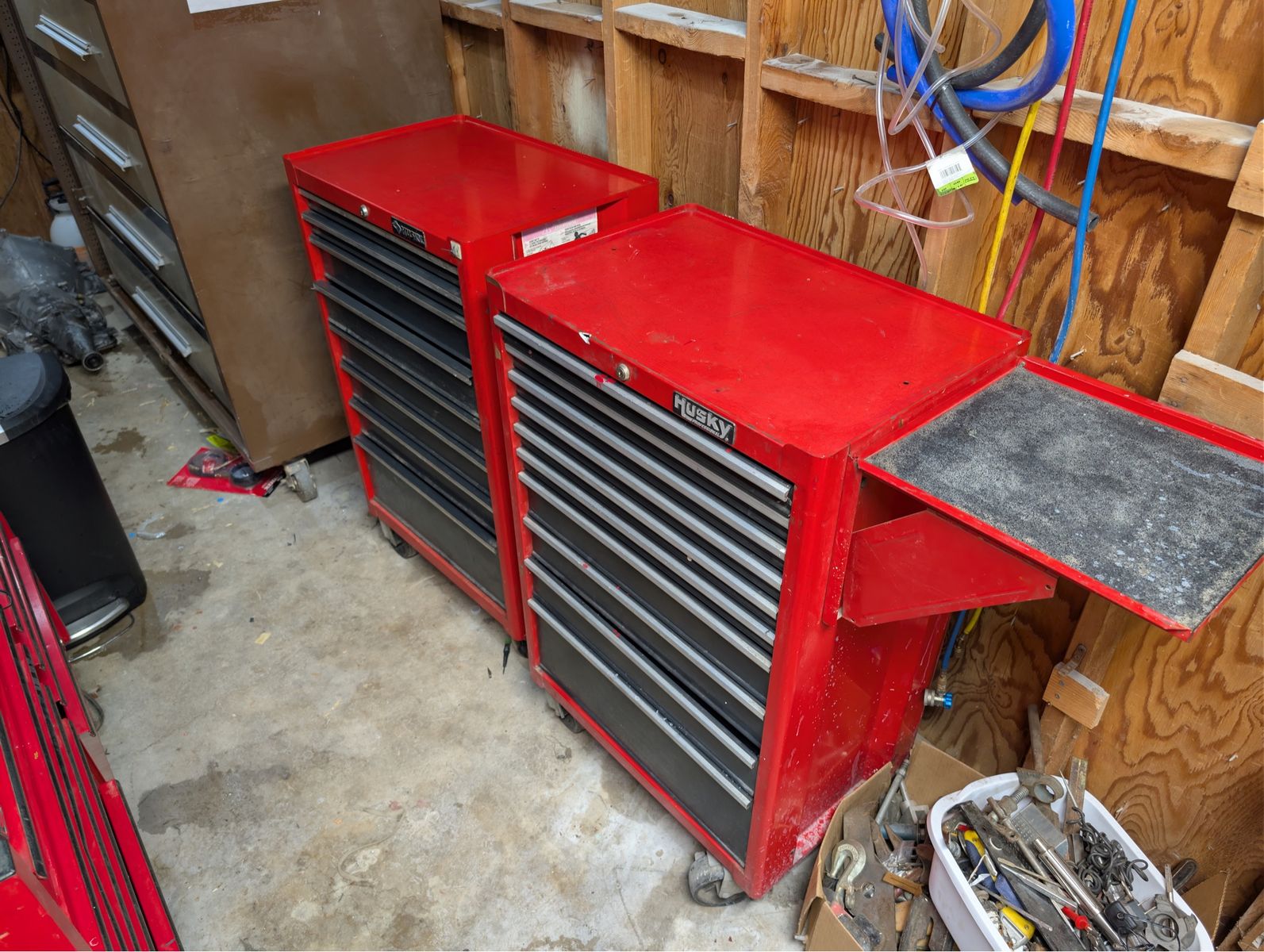 Husky Red 11-Drawer Rolling Tool Chest (2 Available) with Side Tray - Mechanic Garage Storage
