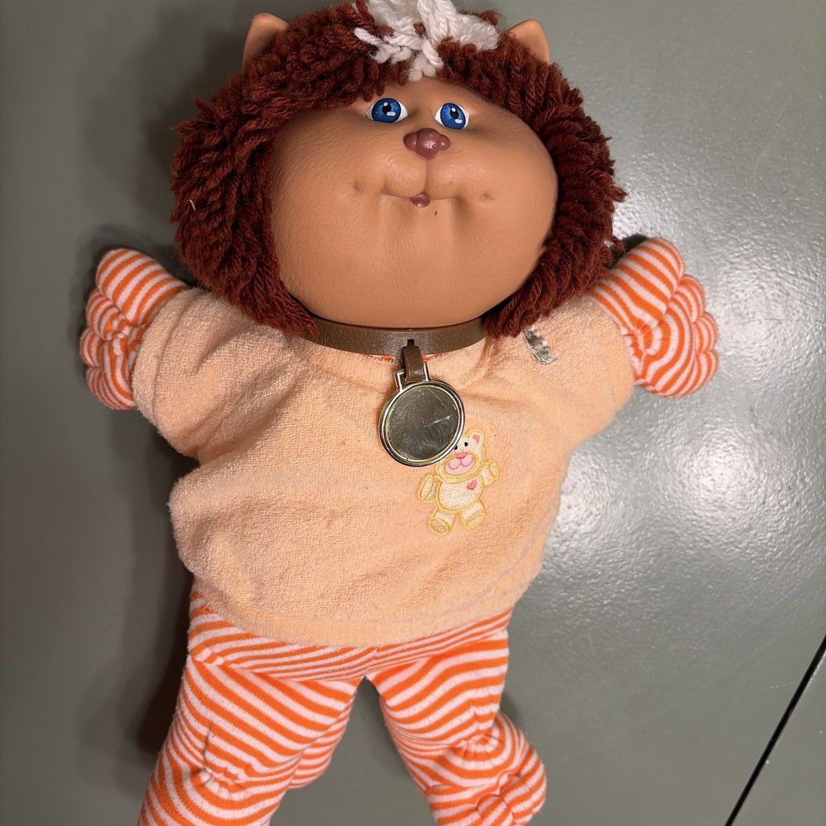 Vintage 1983 Cabbage Patch Kids Koosa Pet Doll - 15" Tall, Orange & White Outfit