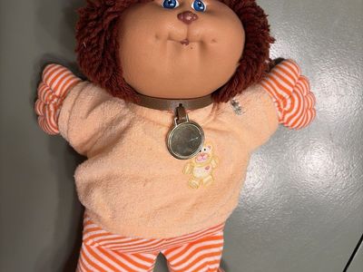 Vintage 1983 Cabbage Patch Kids Koosa Pet Doll - 15" Tall, Orange & White Outfit