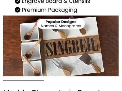 Custom Charcuterie Board Set - Marble & Wood 11-Piece Kit with Utensils and Gift Box