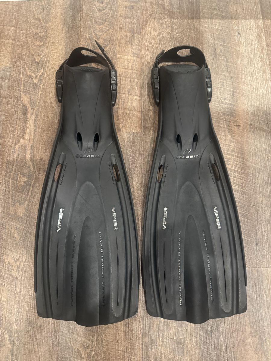 Oceanic Viper Black Open Heel Scuba Diving Fins w/ Adjustable Straps, Sz Reg