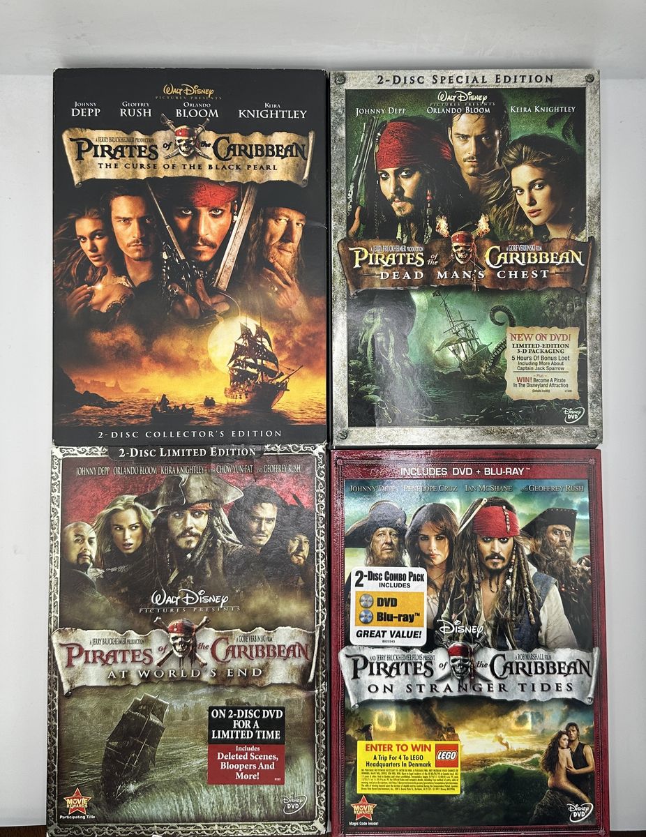 Pirates of the Caribbean DVD Blu-ray Movie Lot Disney Johnny Depp