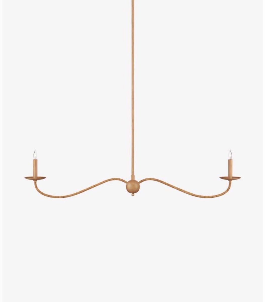 NEW McGee & Co. Saxon Linear Chandelier - Rattan Wrapped Iron Arms, Modern/Organic Update