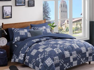 New! Twin XL Comforter Set Navy Blue 5 Pieces College Dorm Bed in a Bag
