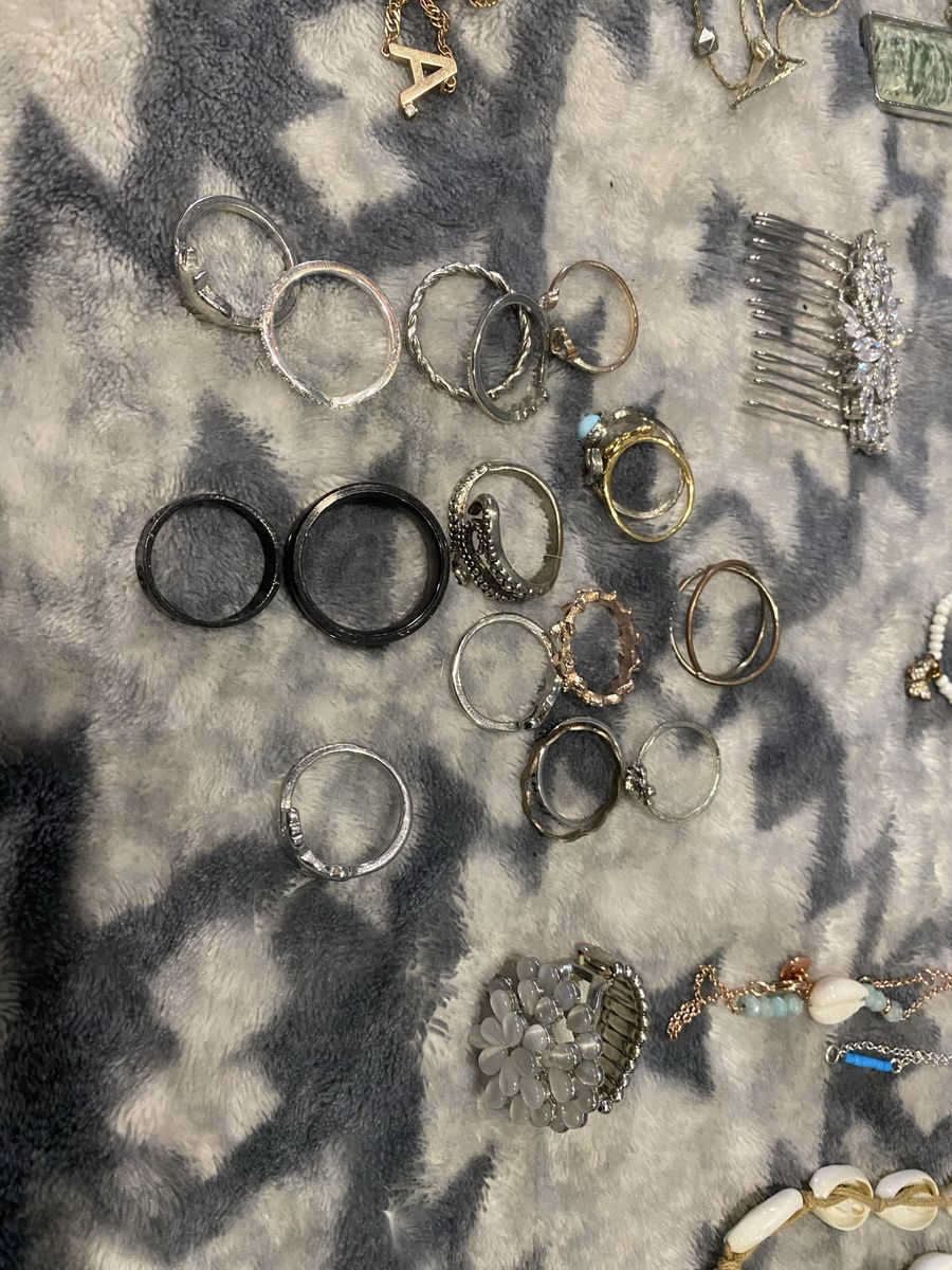 Assorted Jewelry Lot - Necklaces, Rings, Bracelets, Hair Accessories - Mixed Materials & Styles