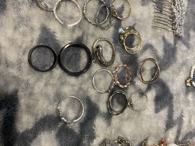 Assorted Jewelry Lot - Necklaces, Rings, Bracelets, Hair Accessories - Mixed Materials & Styles