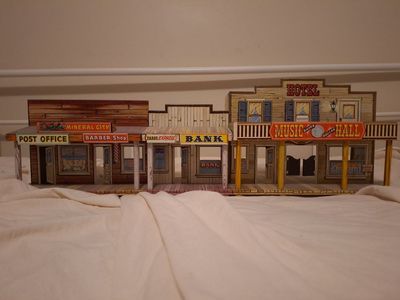 Vintage Marx Tin Litho Western Town Playset - Bank, Music Hall, General Store - Collectible Toy