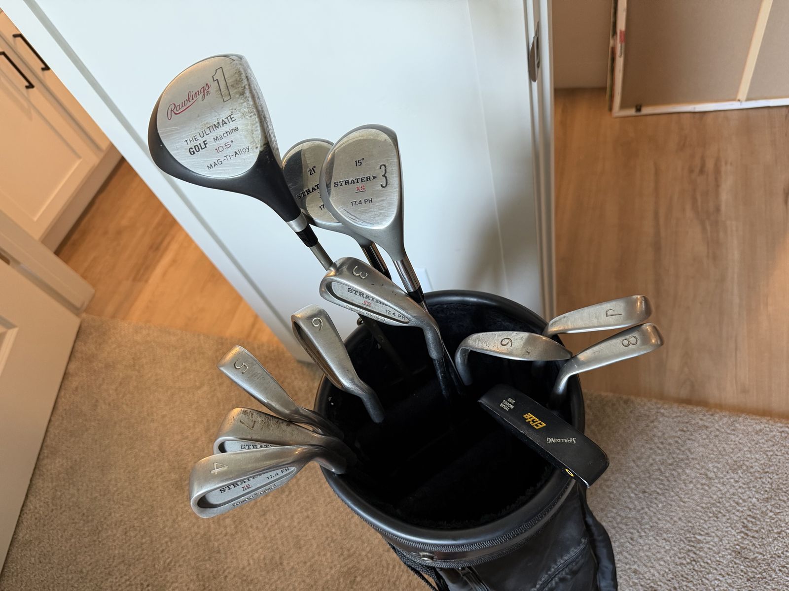 Golf club set with bag, balls, and tees