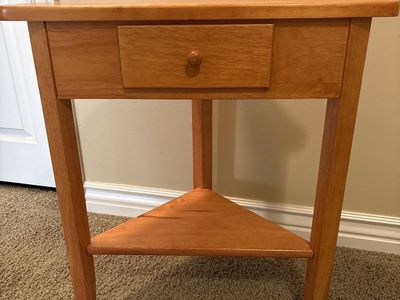 Triangle Corner End Table with Drawer - Light Wood Finish