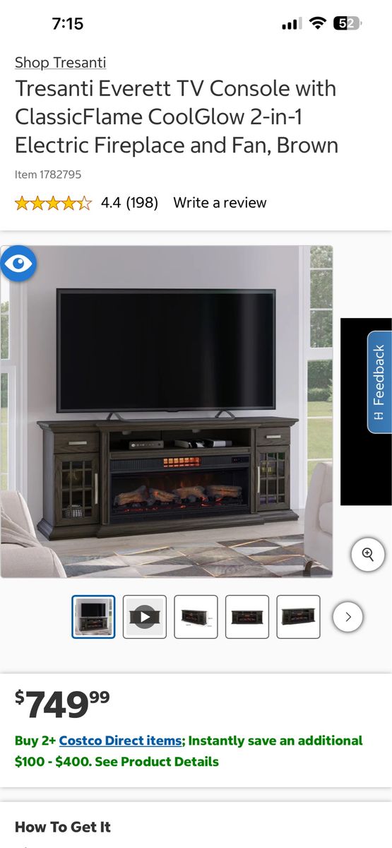 Electric Fireplace Media Console, Dark Wood Finish, Faux Logs & Flames, Glass Cabinets