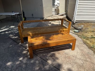 Custom Built Outdoor Wood Bench & Coffee Table Set - Patio Furniture