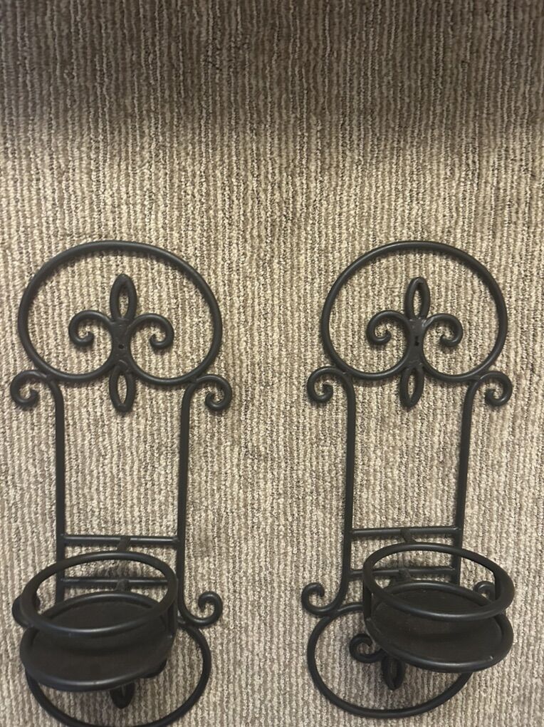 Pair Of Industrial Black Rodworks Candle Holders