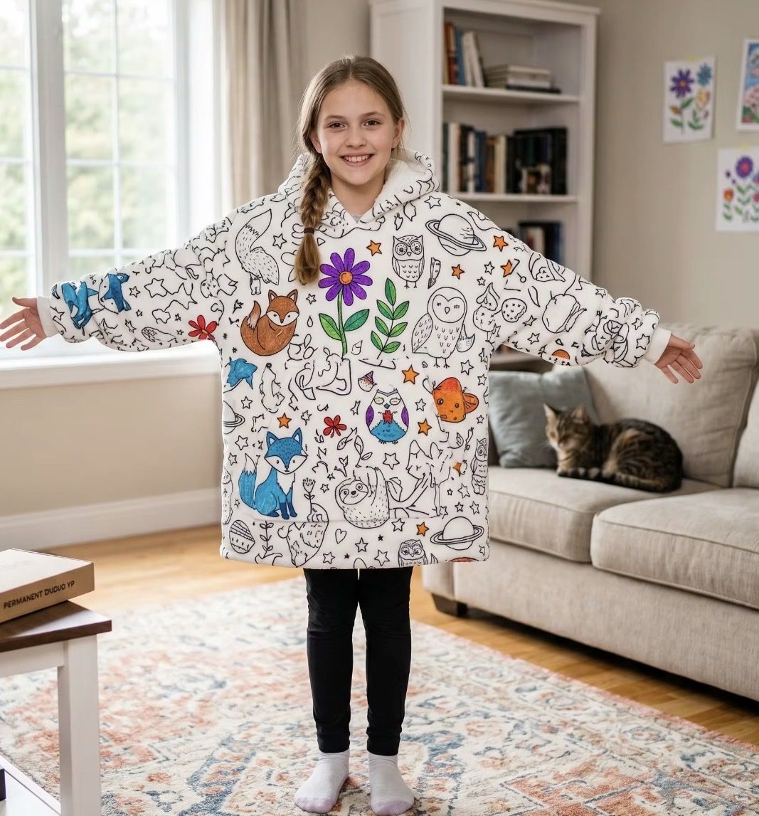 Craftikit Kids Wearable Blanket Hoodie Color & Wash Reusable.
