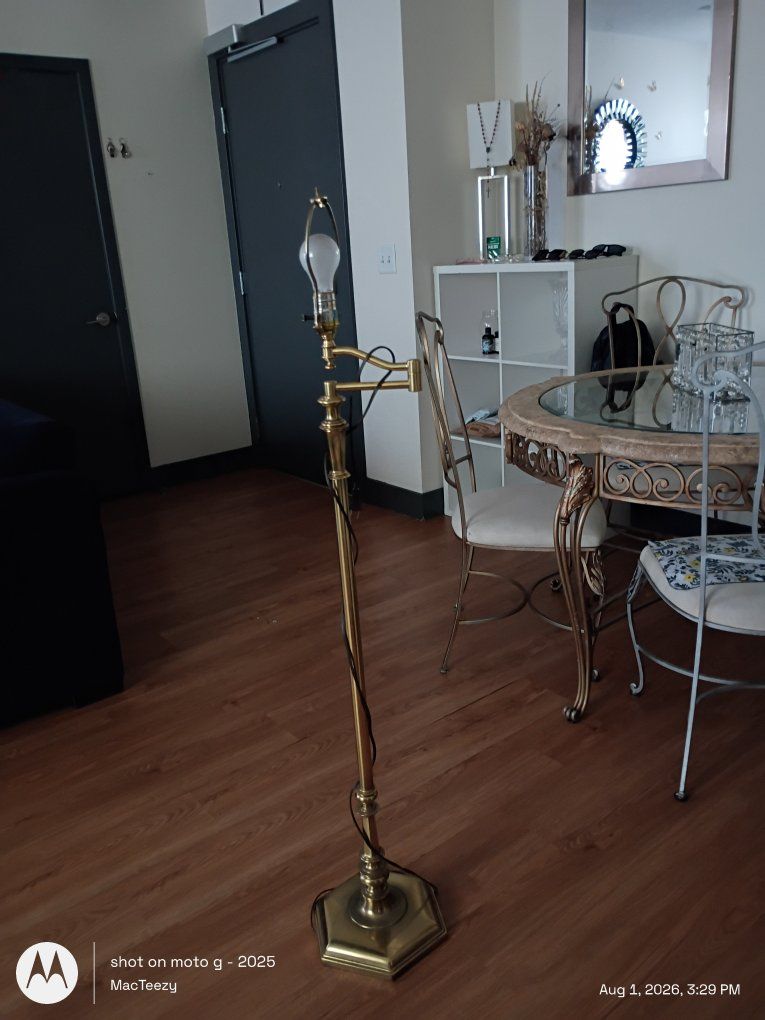 Vintage Stiffle Brass Swing Arm Floor Lamp ~52 Inches Tall